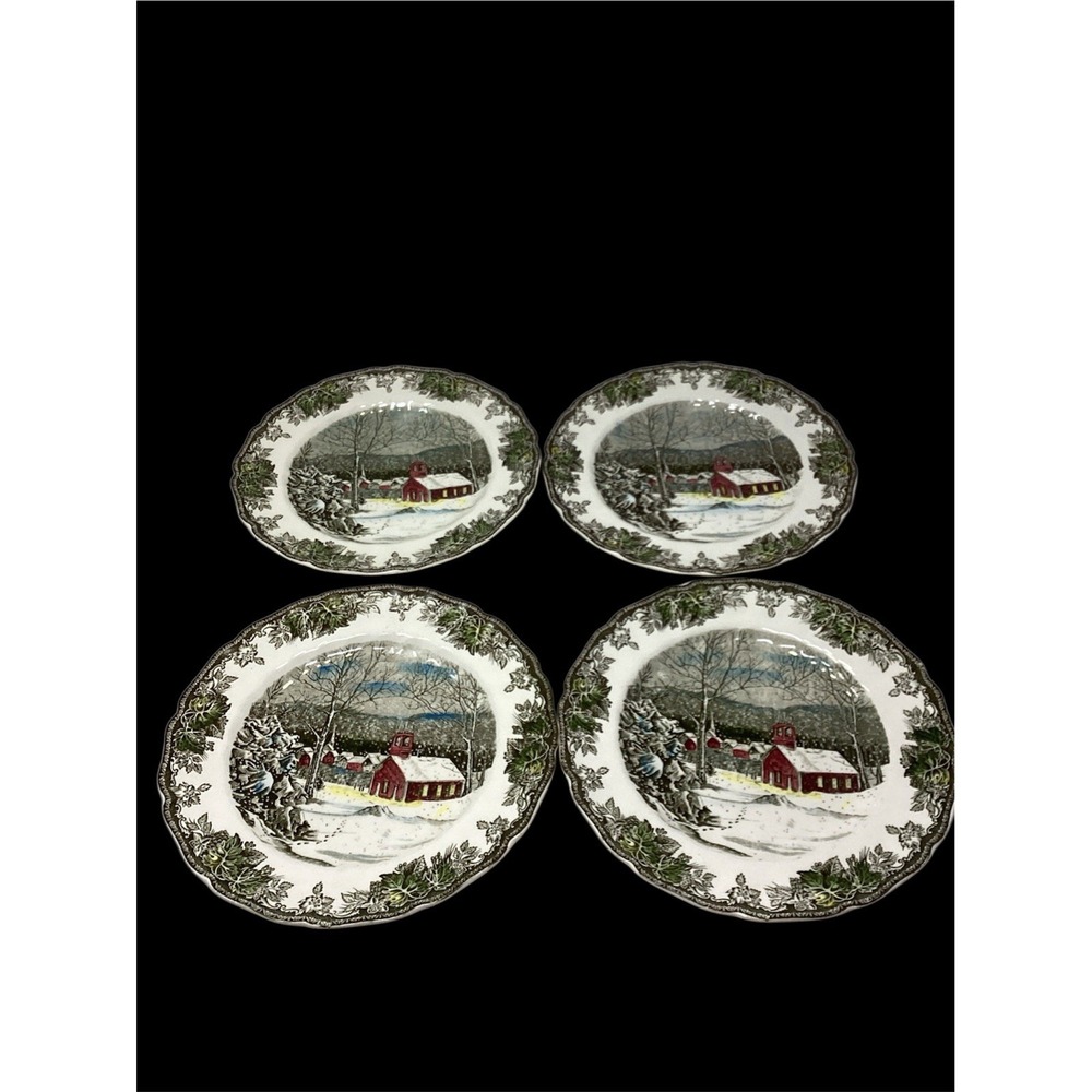 4 Johnson Brothers Friendly Village The School House 9-7/8"W Dinner Plates.